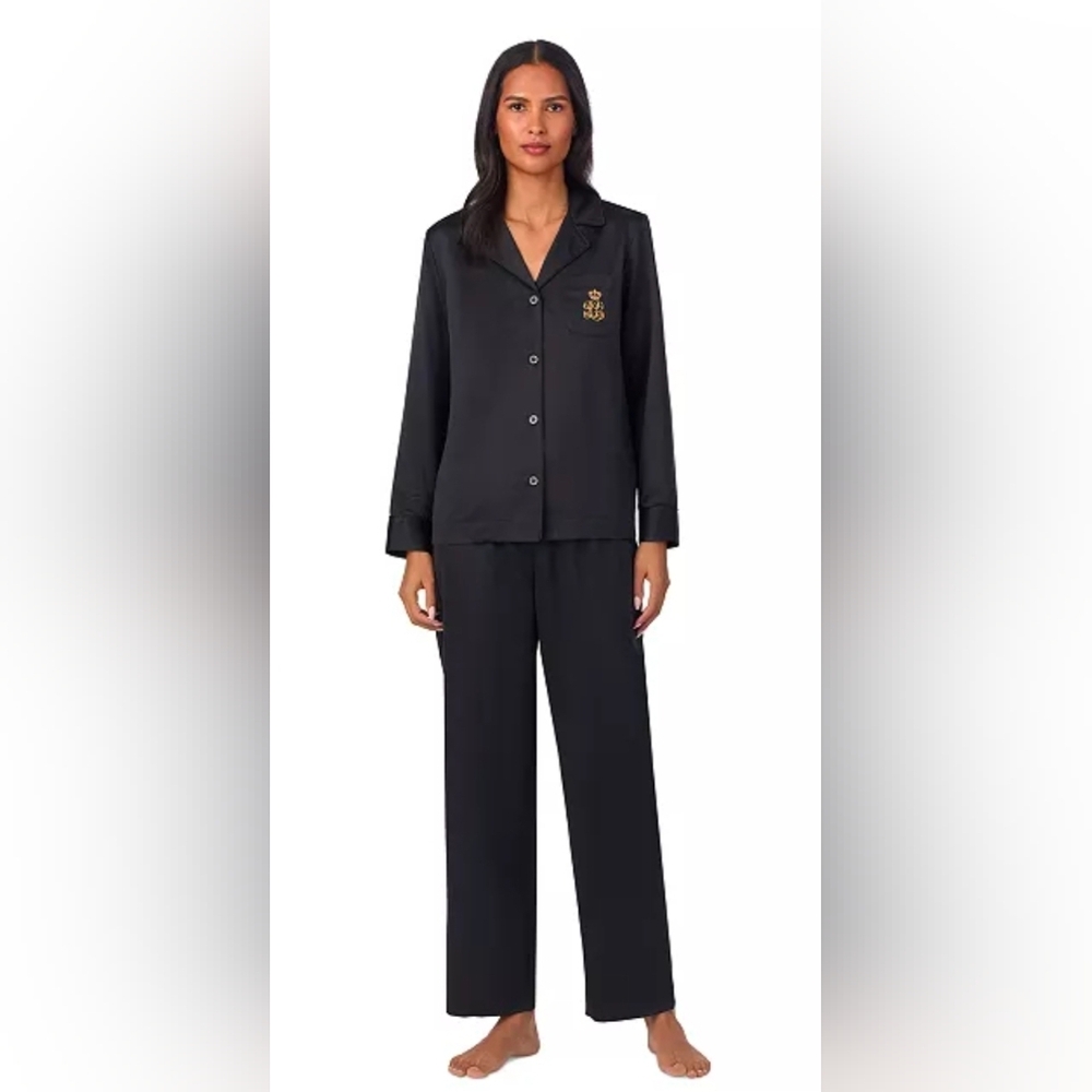Navy Blue - Lauren Ralph Lauren Women's Satin Notched-Collar Pajama Set - NWOT